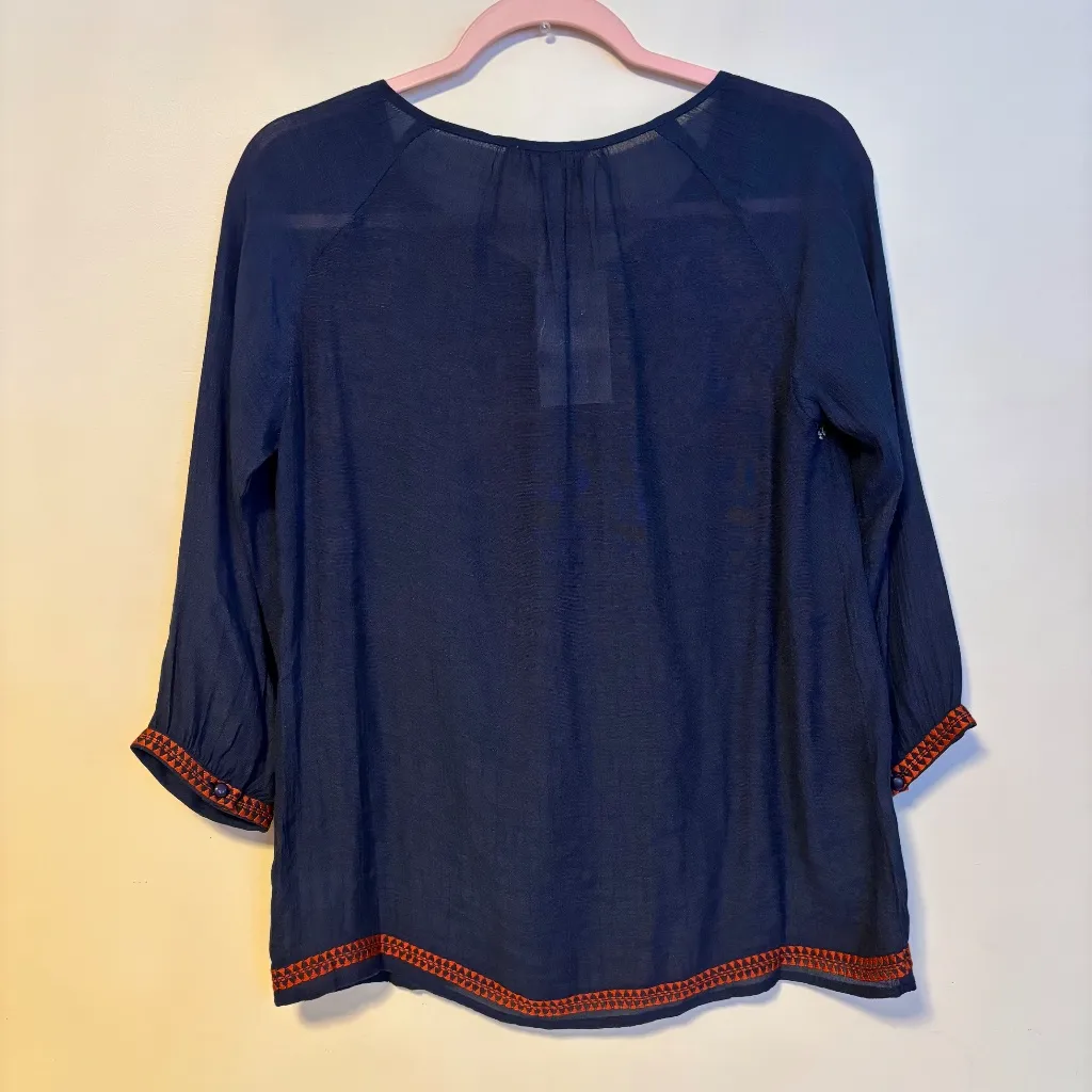 THML Chambray Embroidered Boho Balloon Sleeve Blouse Top Blue Womens Small NWT - Image 2