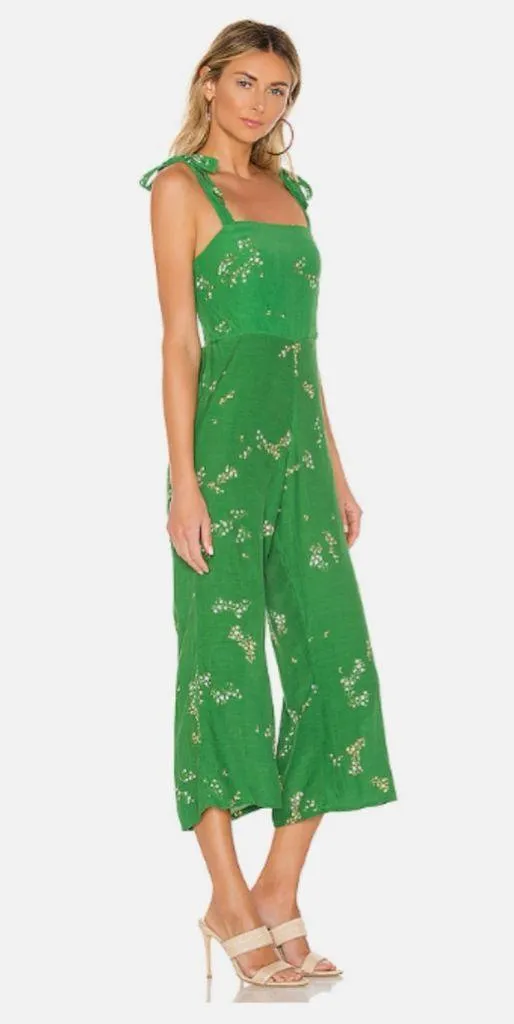 Faithfull the Brand Elsa Shoulder Tie Jumpsuit in Myrtille Green Floral Medium 6 - Image 5