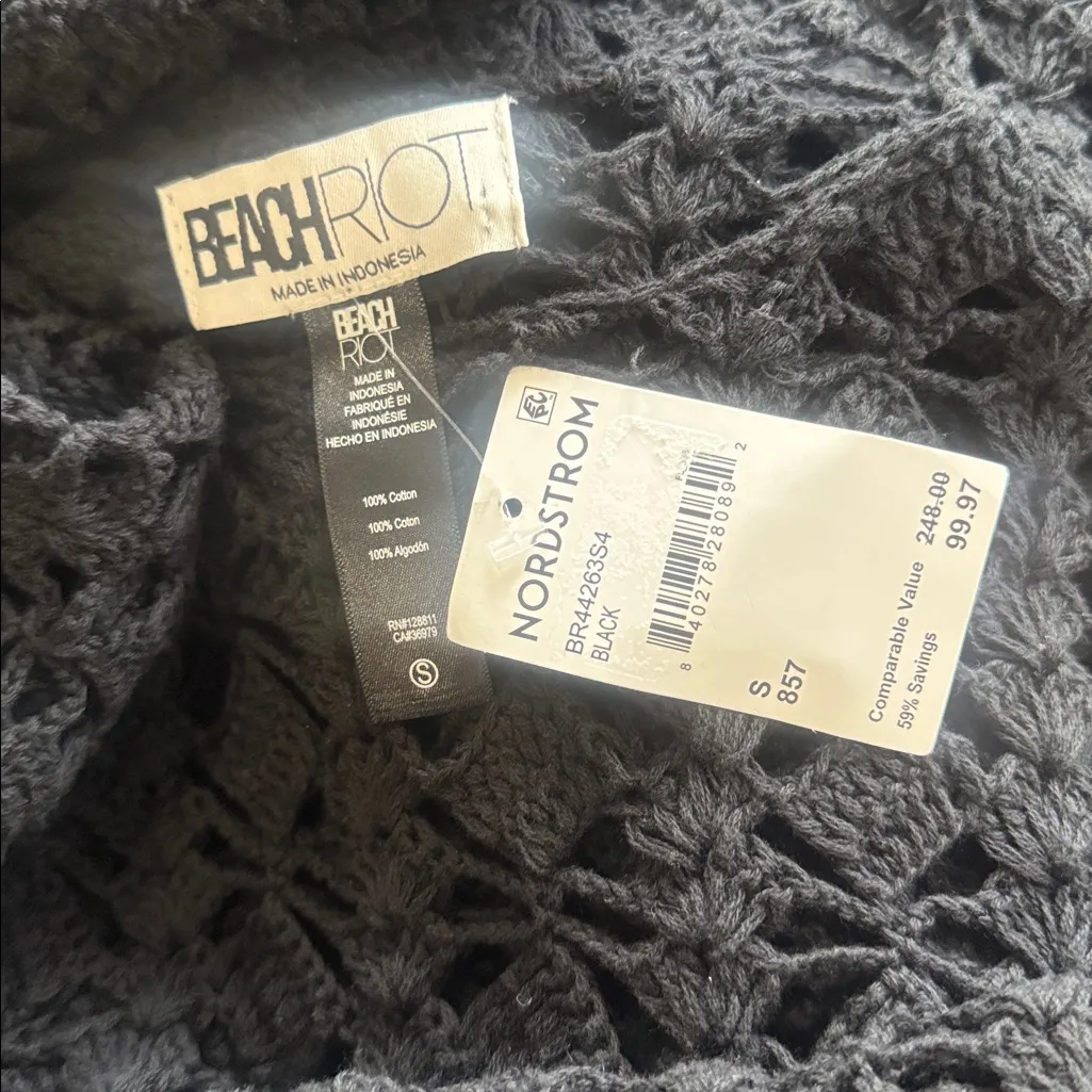 NWT $248 Beach Riot Ariana Long Sleeve Cotton Crochet Cover-Up Dress  BLACK S - Image 7