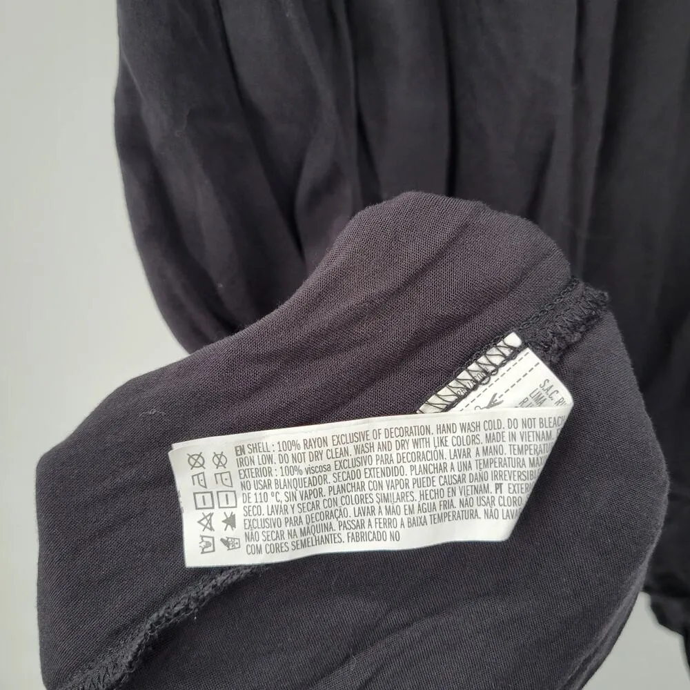 Forever 21 Babydoll Tank Womens S Black Rayon Scoop Neck Bow Tie Straps Flowy - Image 9