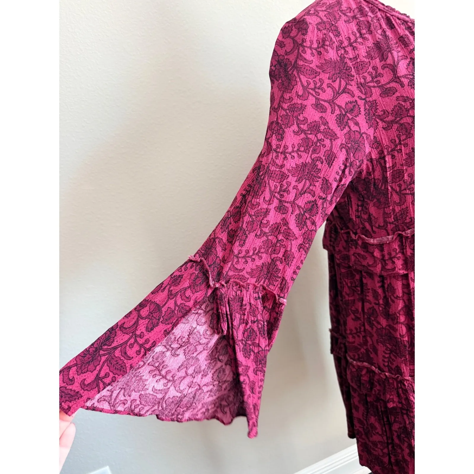 American Eagle Outfitters Floral Print Tiered Ruffle Dress Keyhole Tassel Tie L - Image 6