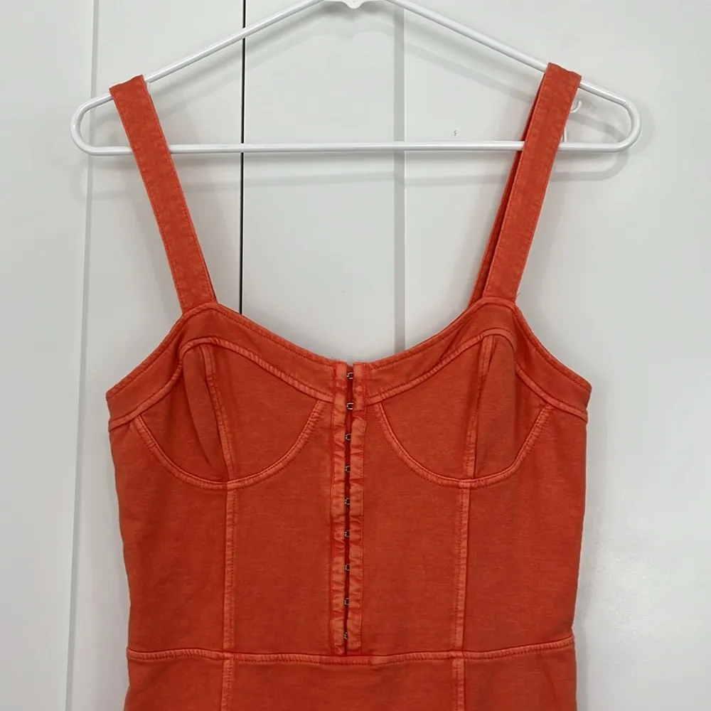 New Free People Small Orange Peach Corset Mini Bodycon Dress - Image 3