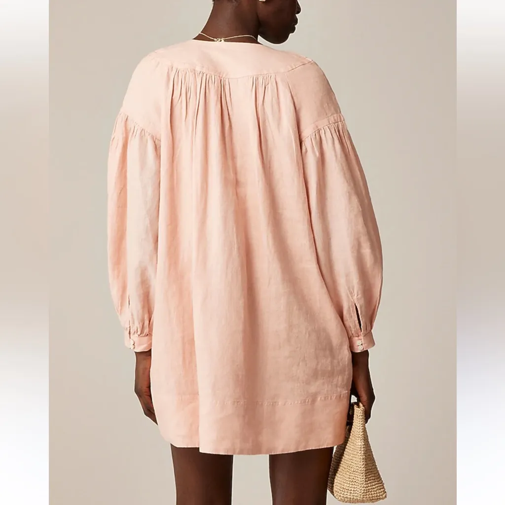 J. Crew Gathered popover dress in linen Peach Clay Size Small NWT - Image 7