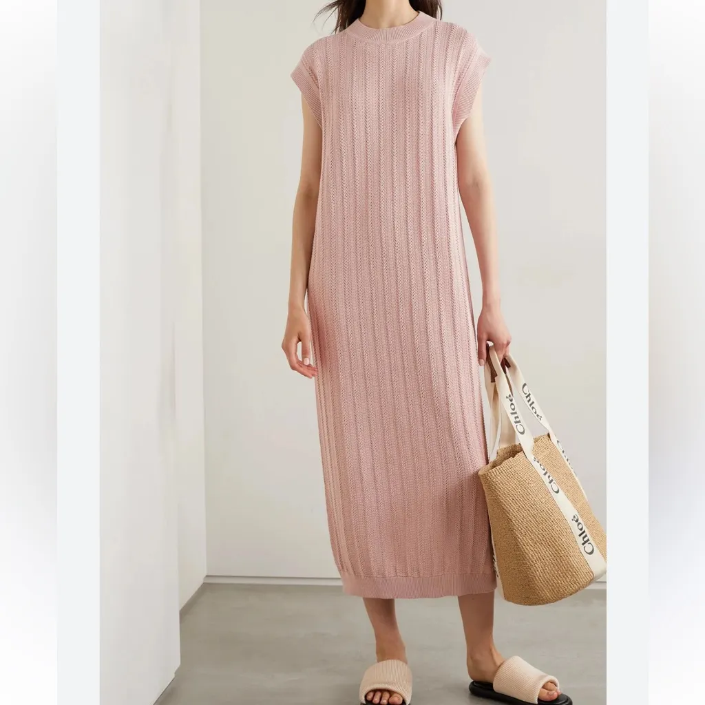 MR MITTENS WOMENS POINTELLE KNIT COTTON MIDI DRESS BEIGE/BROWN/TAN MEDIUM Tan - Image 7