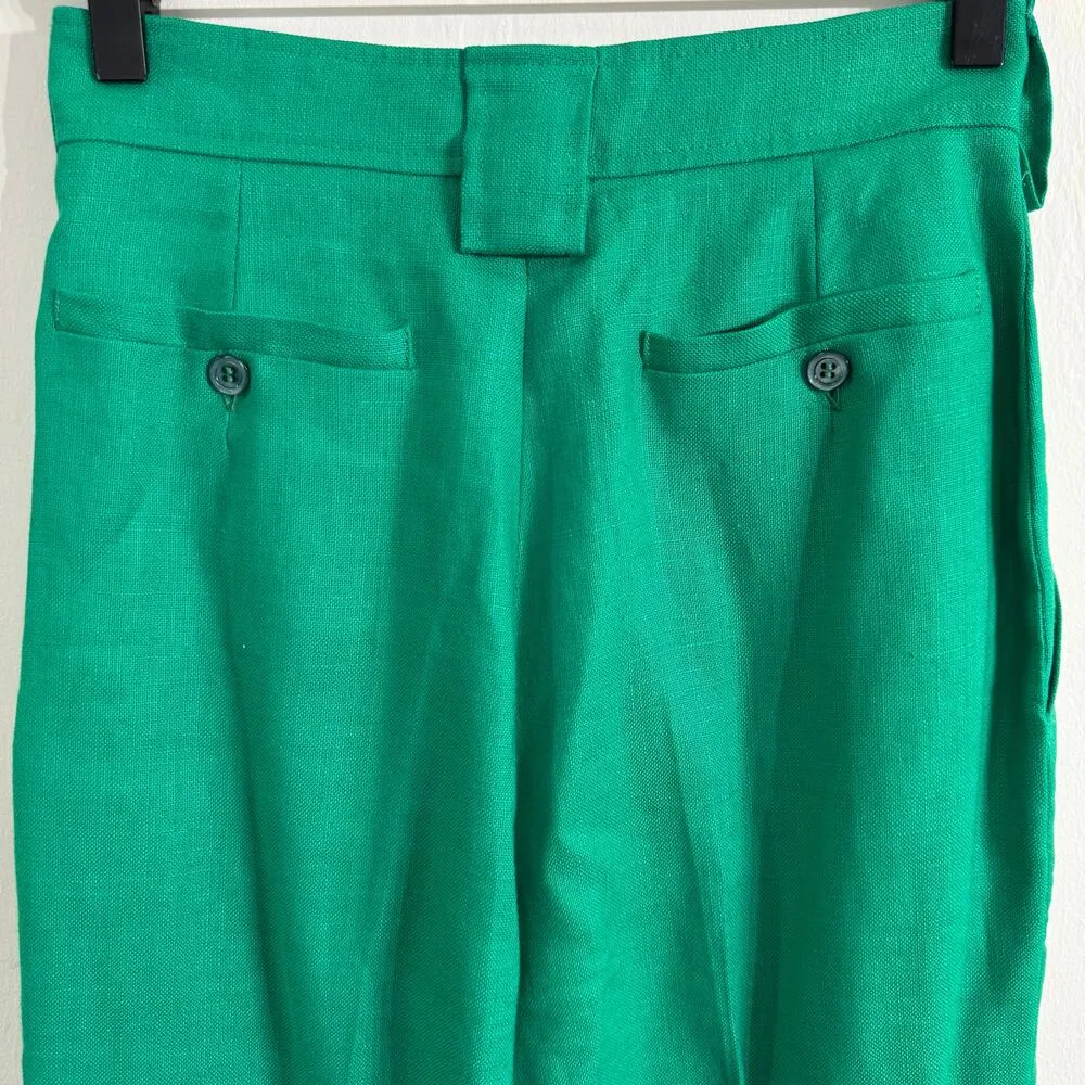Karl Lagerfeld Vintage Emerald Green Linen Pleated High Waist Pants Size 38 - Image 7