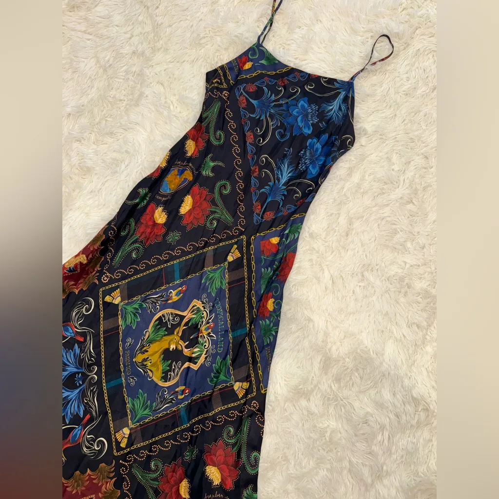 NEW FARM Rio Snakes Bouquet Maxi Slip black and navy Dress sz M - Image 5