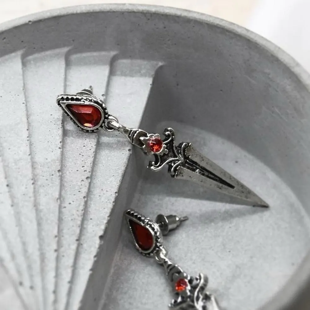 Dagger Earrings with Red “Blood” Stone Silver - Image 4