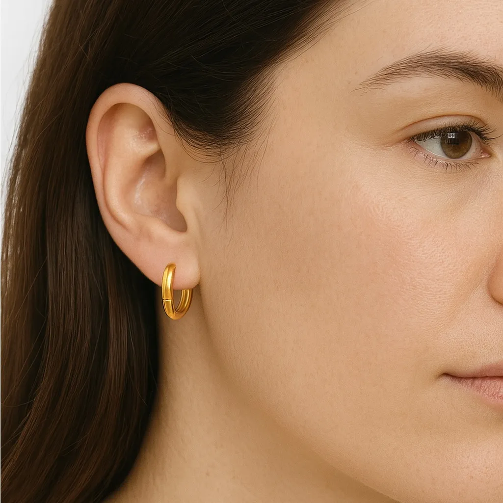 18K 12mm Gold Stainless Huggie Hoop Earrings – Hypoallergenic Tarnish Resistant - Image 2