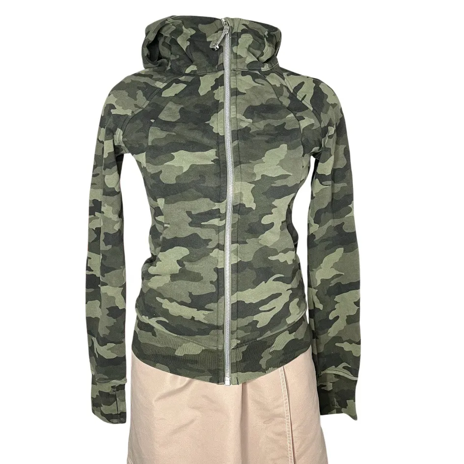 LULULEMON Camo Green Hoodie Scuba Heritage 365 Twill Multi Zipper Front Size 4 - Image 3