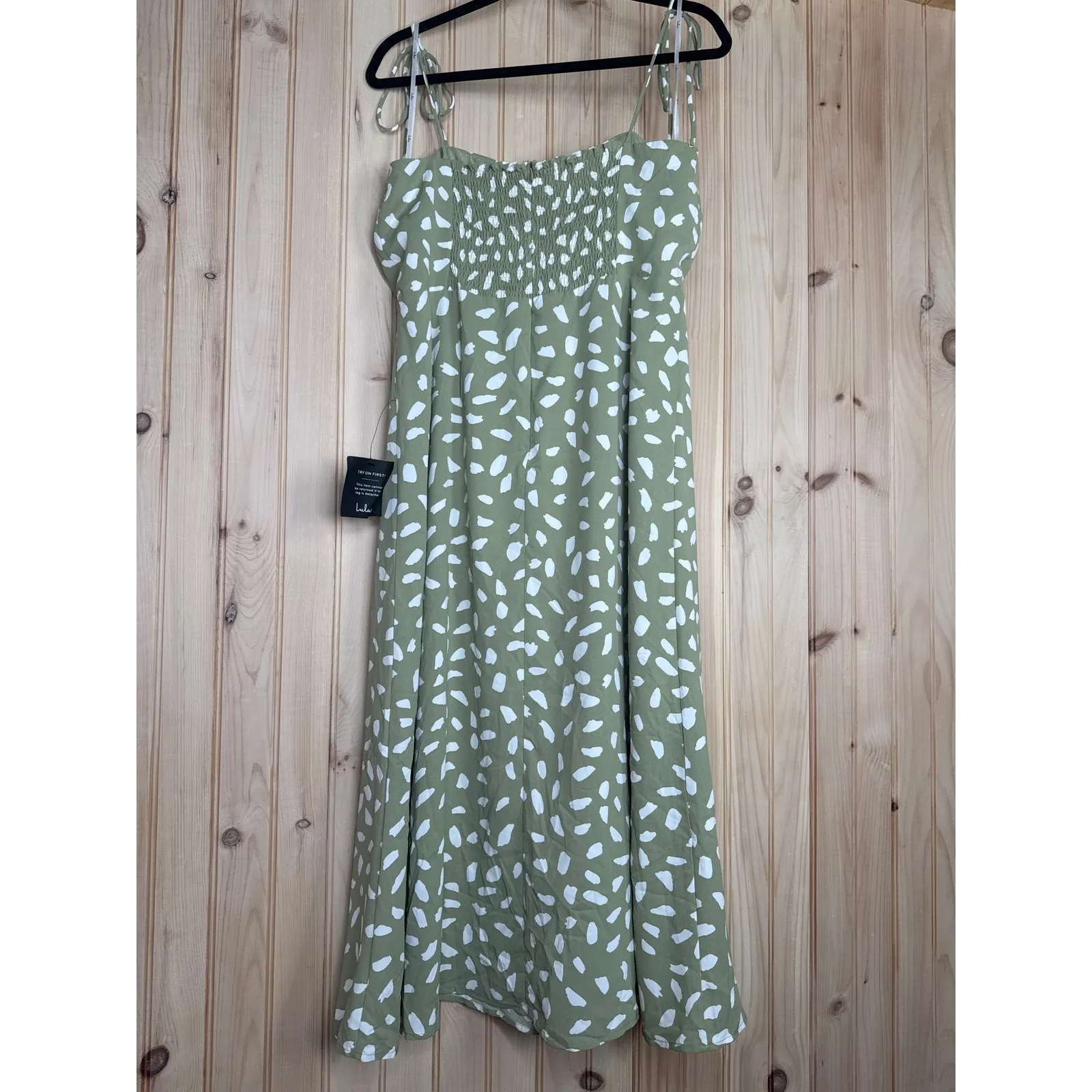 NWT Lulus Party in Paris Sage Green Print Tie-Strap Midi Dress Bohemian Size XL - Image 6