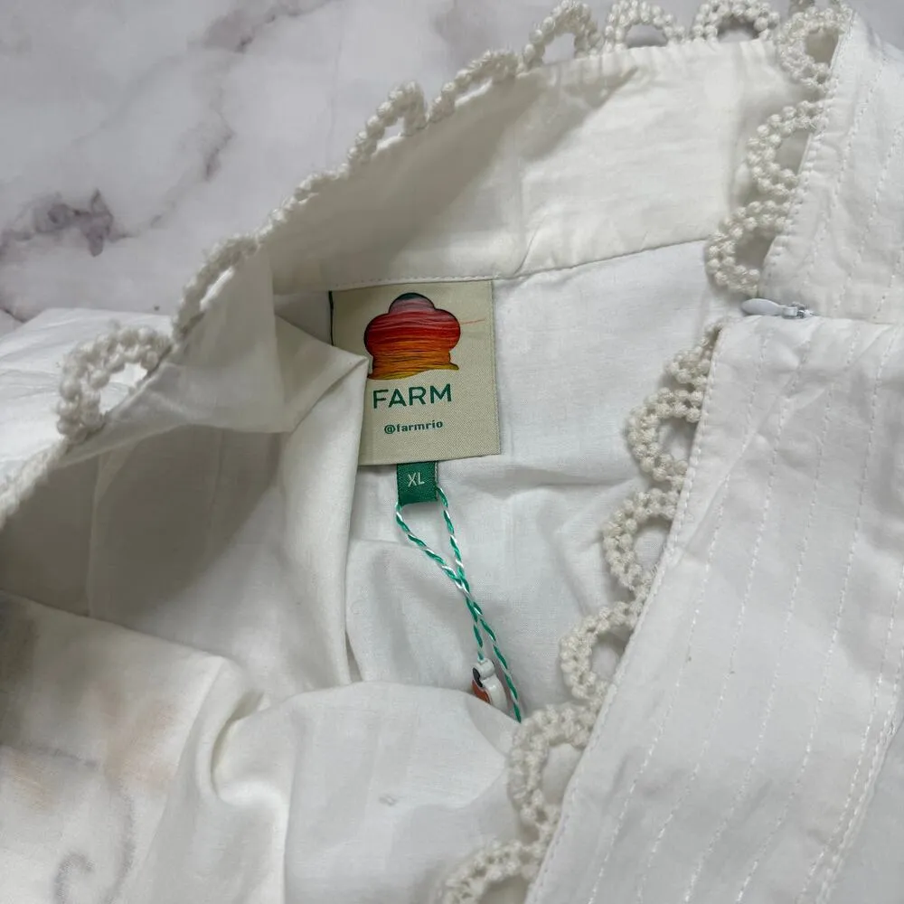 Farm Rio Pitanga Embroidery Mini Skirt Size XL Off White New Crochet Birds - Image 5