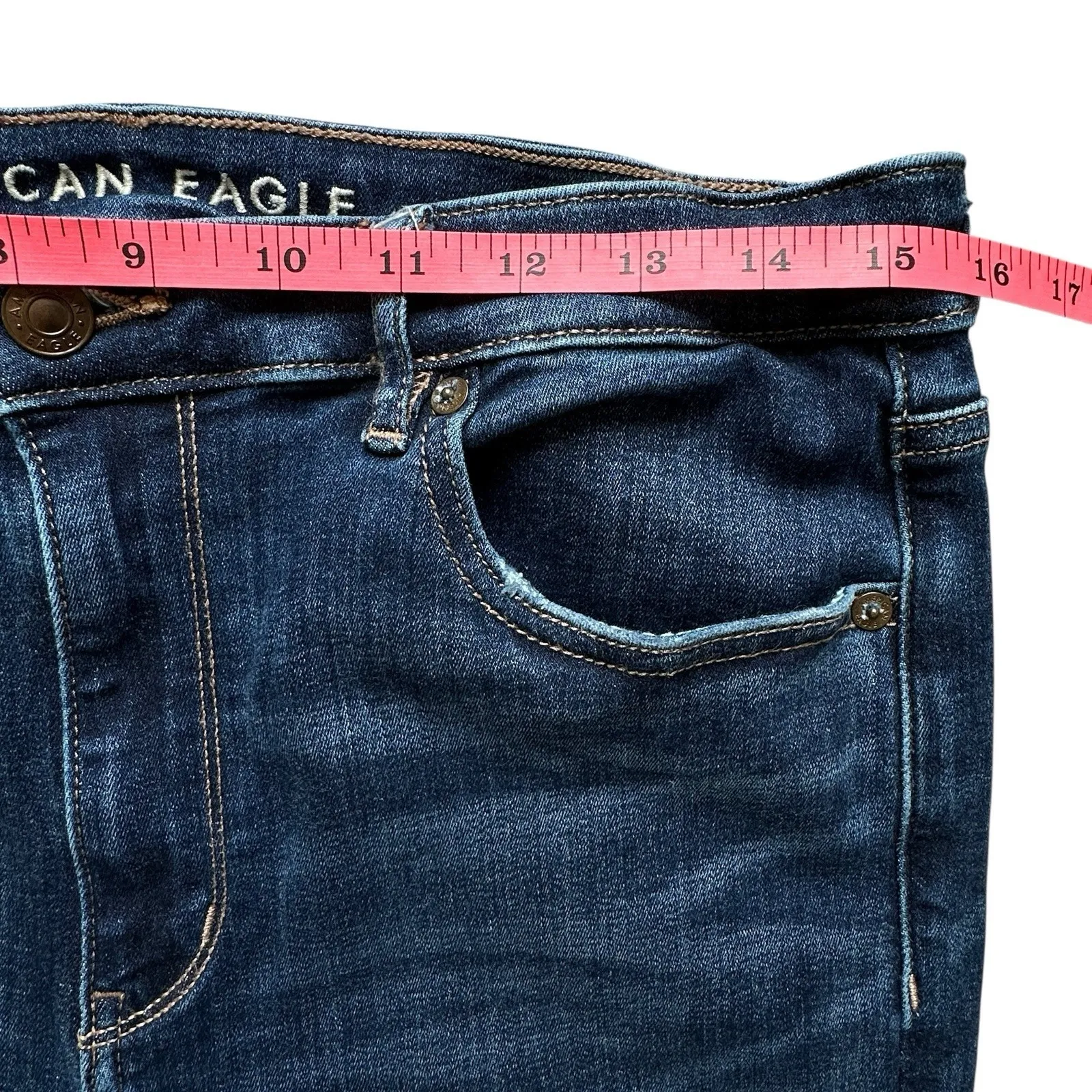 American Eagle Super High‎ Rise Flare Jeans 14 Reg split hem Cloudy blue wash - Image 4