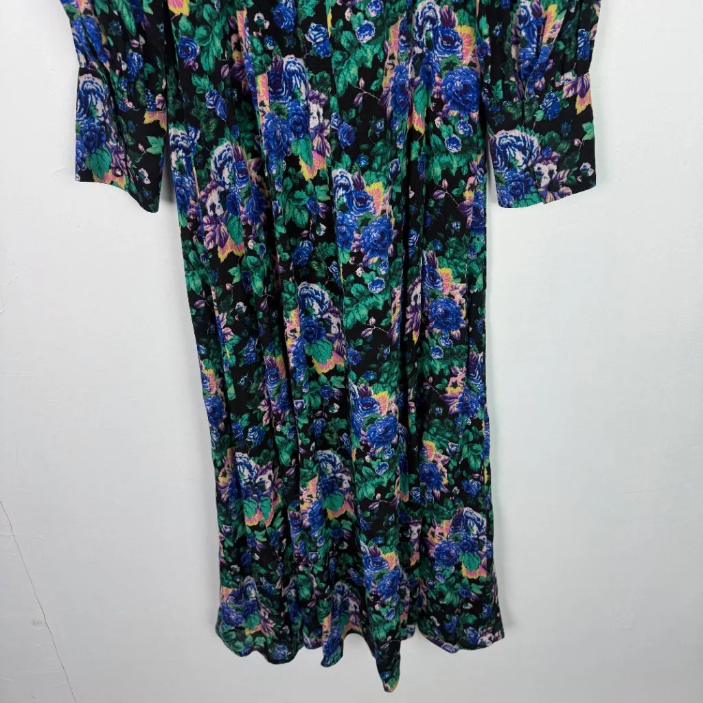 Zara Floral Long Sleeve Midi Dress Black Size Small S EUC - Image 10