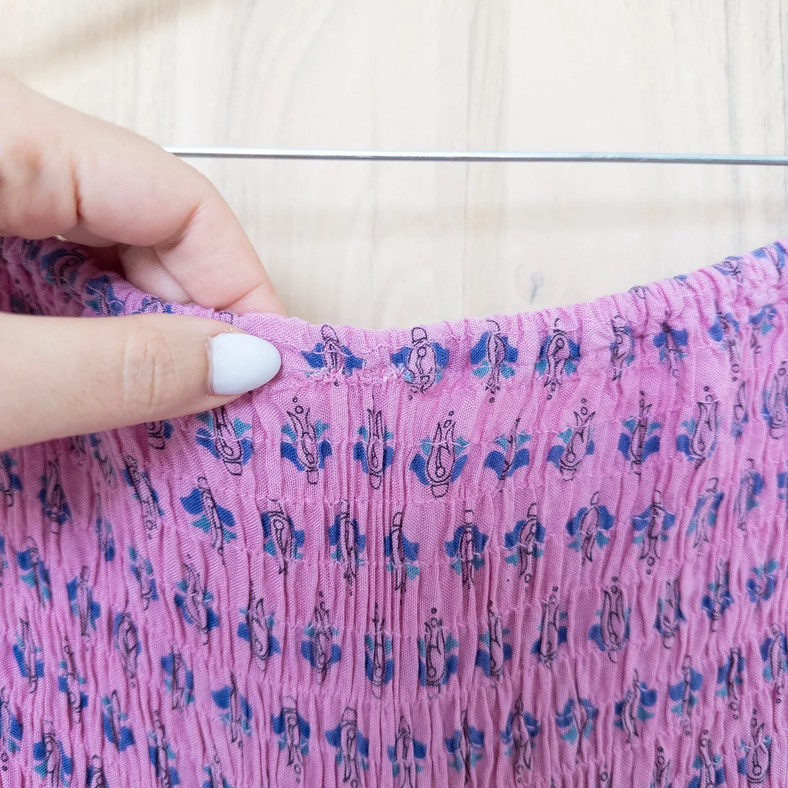 Raya Sun Womens Strapless Romper Size L Pink Smocked Floral Boho Beach Festival - Image 4