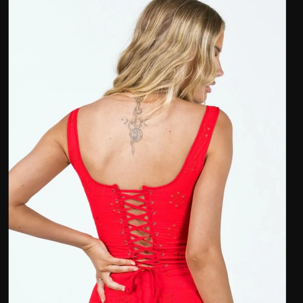 Princess Polly Flowerfields Red Eyelet Laceup Tank Top 12 - Image 5