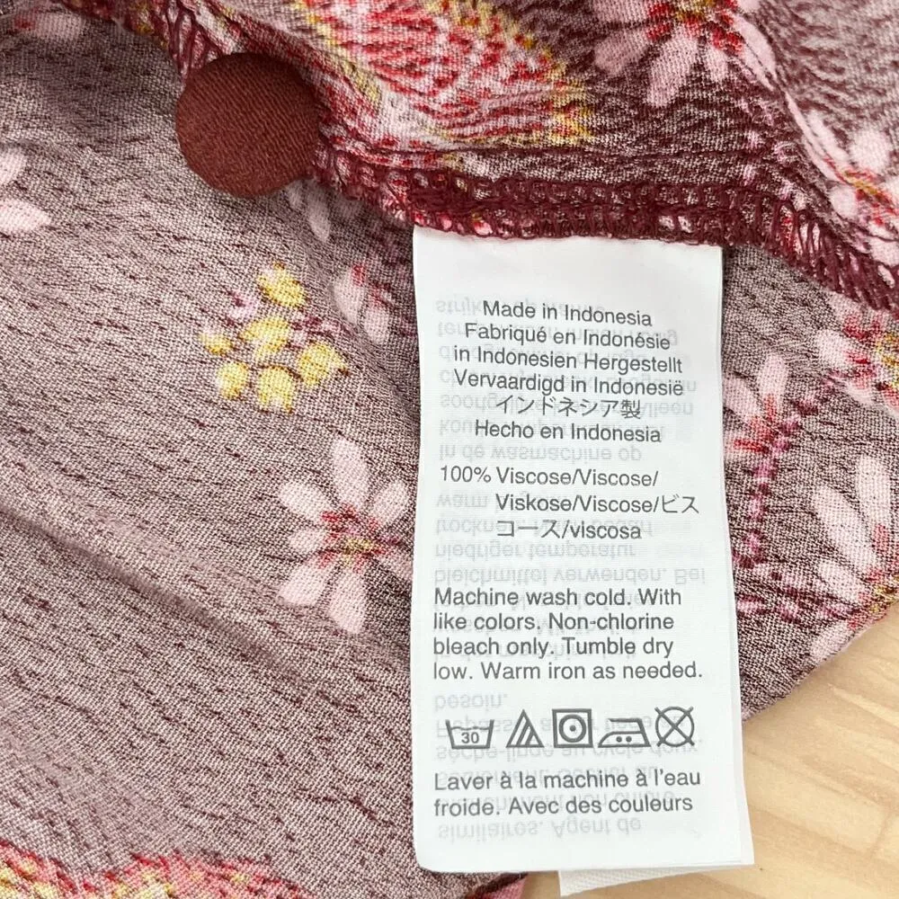 Madewell Tie-Sleeve Wrap‎ Top in Maroon Floral Butterfly Sanctuary Print, Size 2 - Image 15