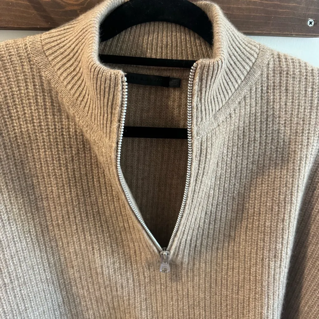 Jenni Kayne 100% Cashmere 1/2 Zip Sweater in Undyed Stone XXL - Image 3