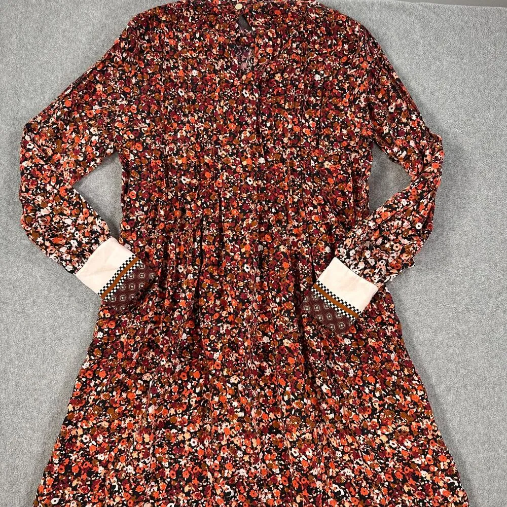 Marie Oliver Catie Midi Dress Size Small Silk Floral Long Sleeve High Neck Pleat - Image 12