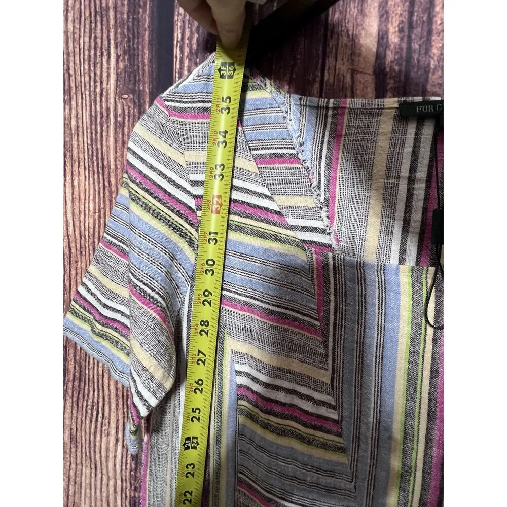 For Cynthia Dress Women Shift Linen Blend Pockets Striped Short Sleeve Size S - Image 7