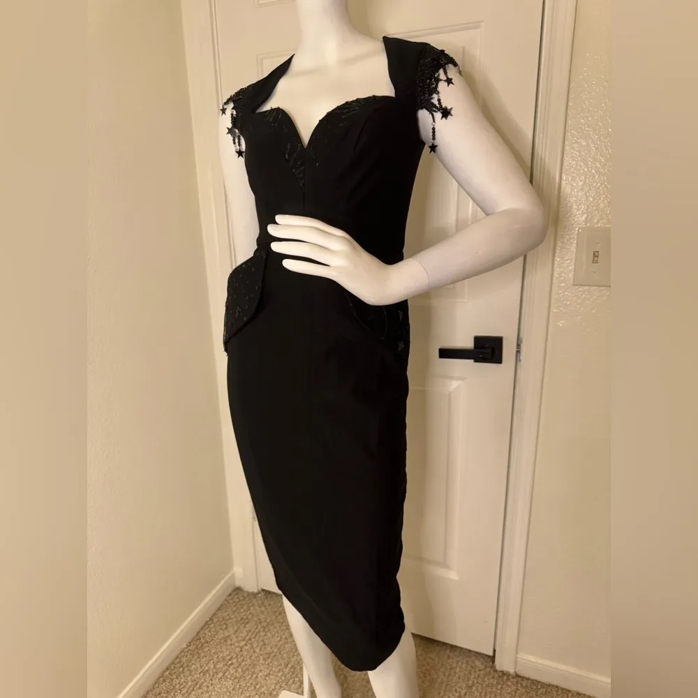 HollywoodLand Elegant Black Dress with Lace Accents Size XS. - Image 2