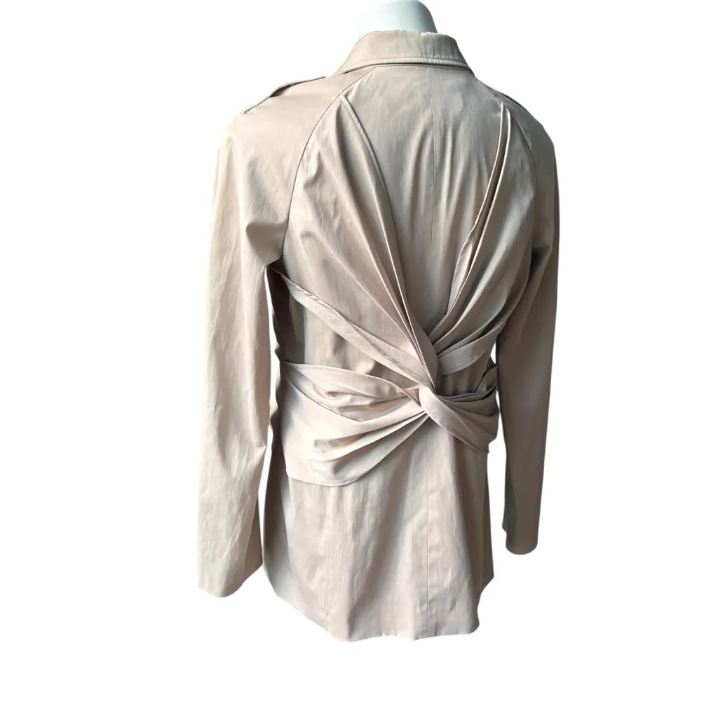 Michael Kors Cream Ruch Detail Short Trench Jacket Back Twist Sash, Sz 8 Tan - Image 4