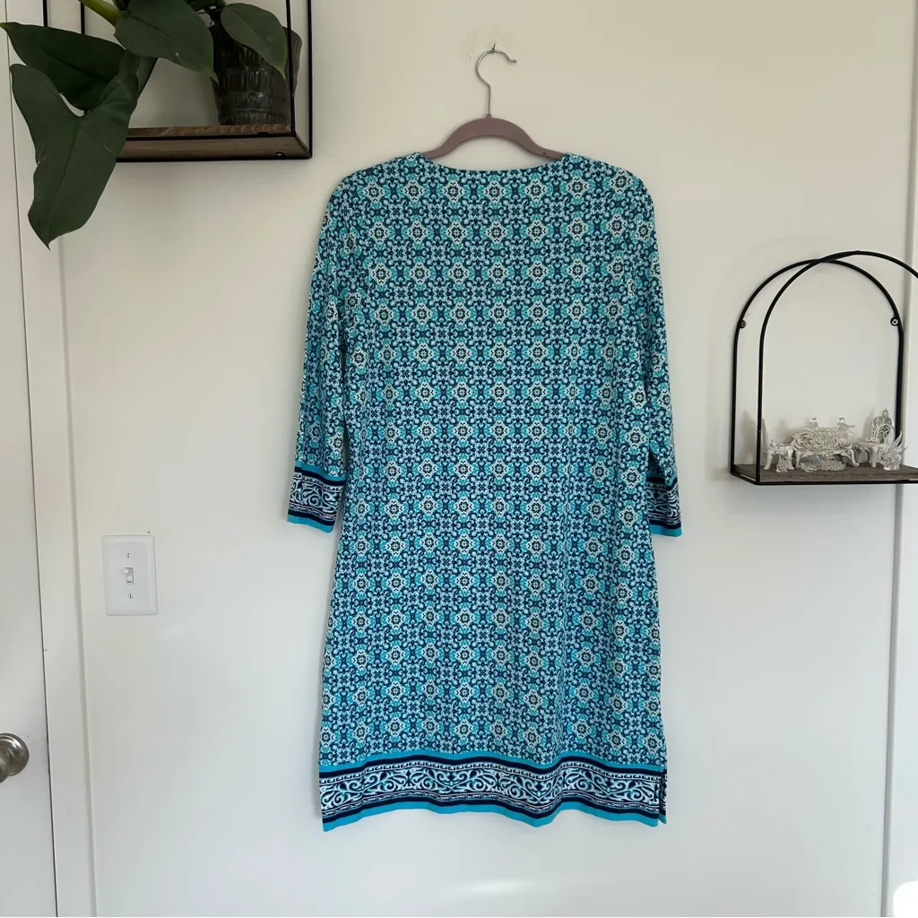 Coolibar Blue & White V Neck Long Sleeve UPF 50+ Sun Protection Dress Size Med - Image 2