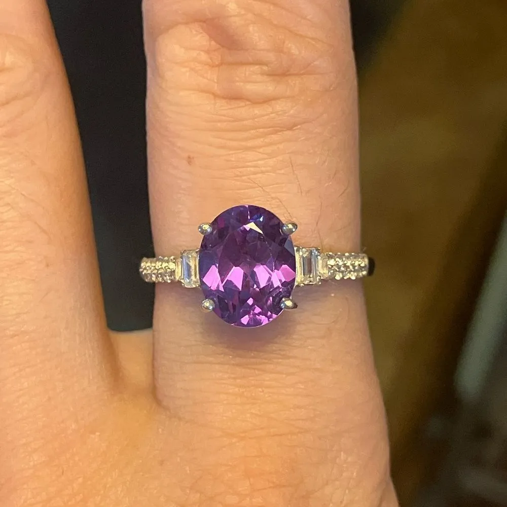 Lab Created Alexandrite Sterling Silver Ring Size 9 - Image 2