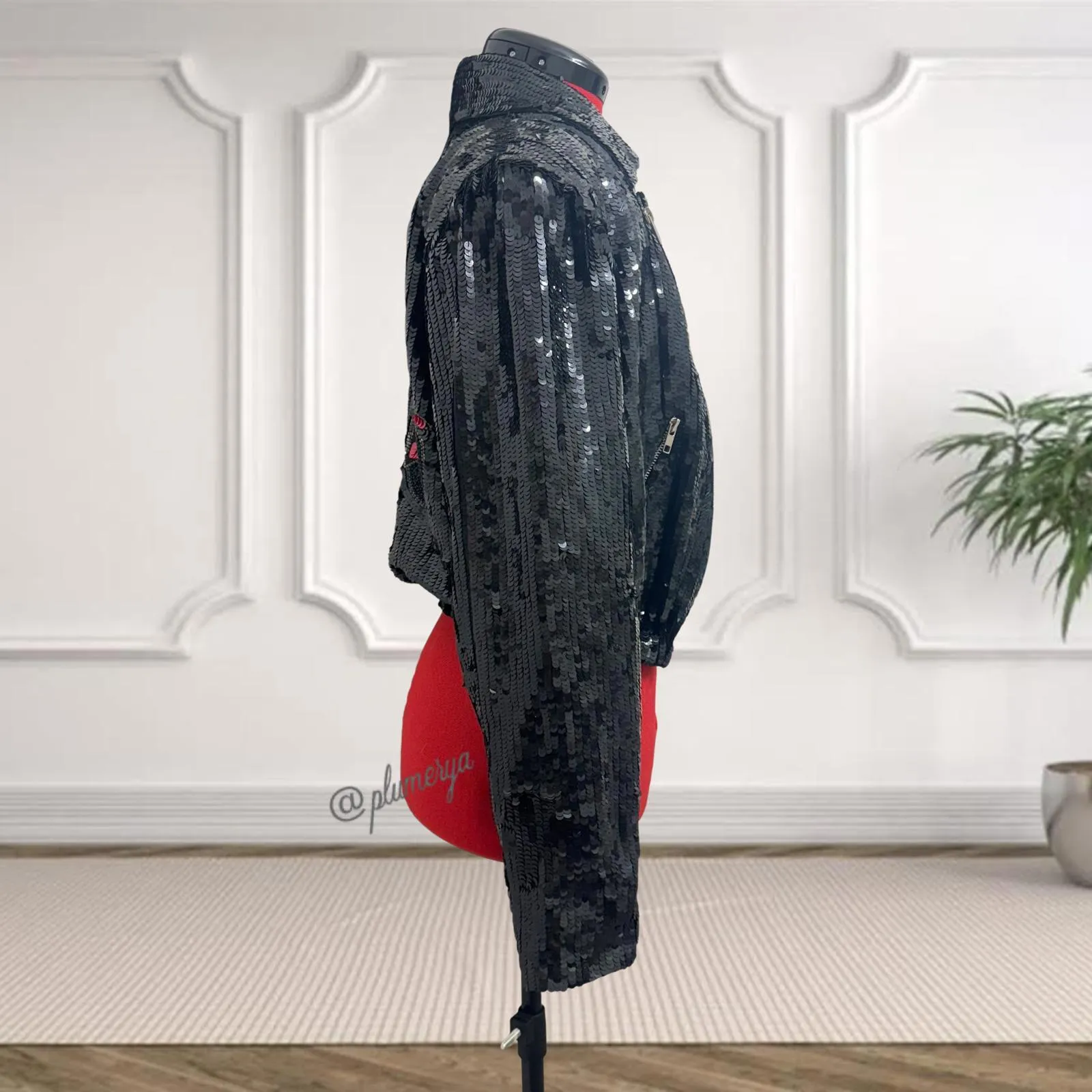 Vintage Just Fabulous Black Beaded Sequin Motorcycle Jacket Size S - Image 7