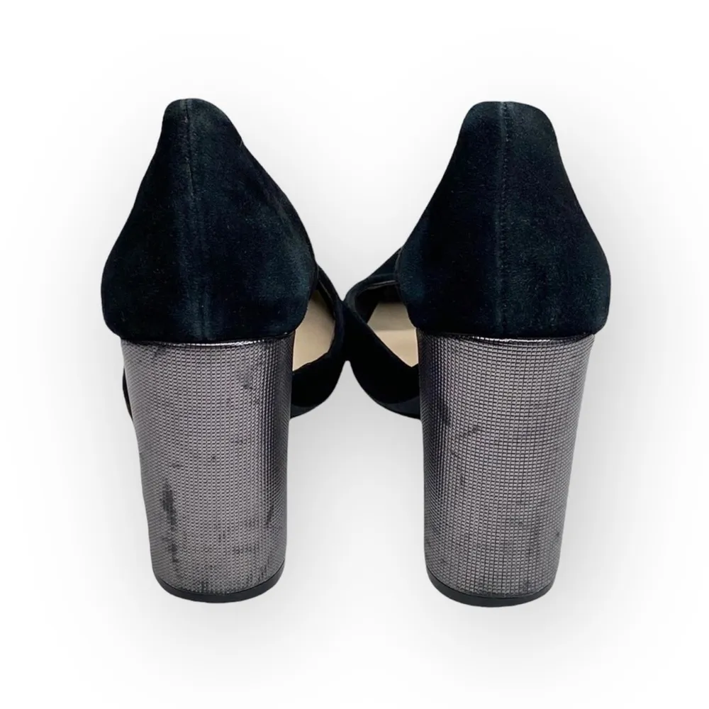 Nine West ❁ Anisa D’Orsay Pumps Heels ❁ Black Suede Chunky Metallic Heel ❁ 7.5M - Image 5