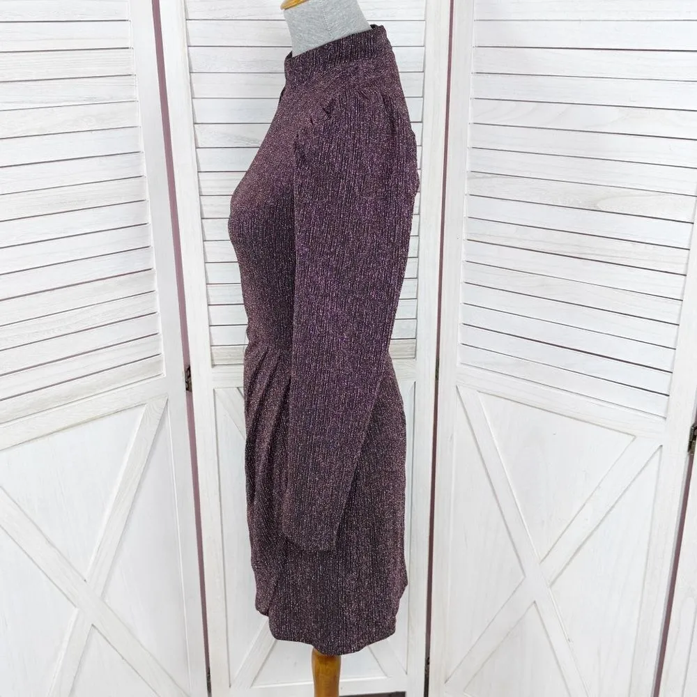 Greylin Jackie Metallic Knit Mock Neck Sheath Dress Purple Small Party Cocktail - Image 3