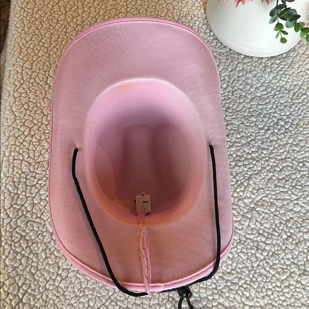 Pink Sequin Women's Cowboy Hat with Brim lined with Blinking lights - Image 2