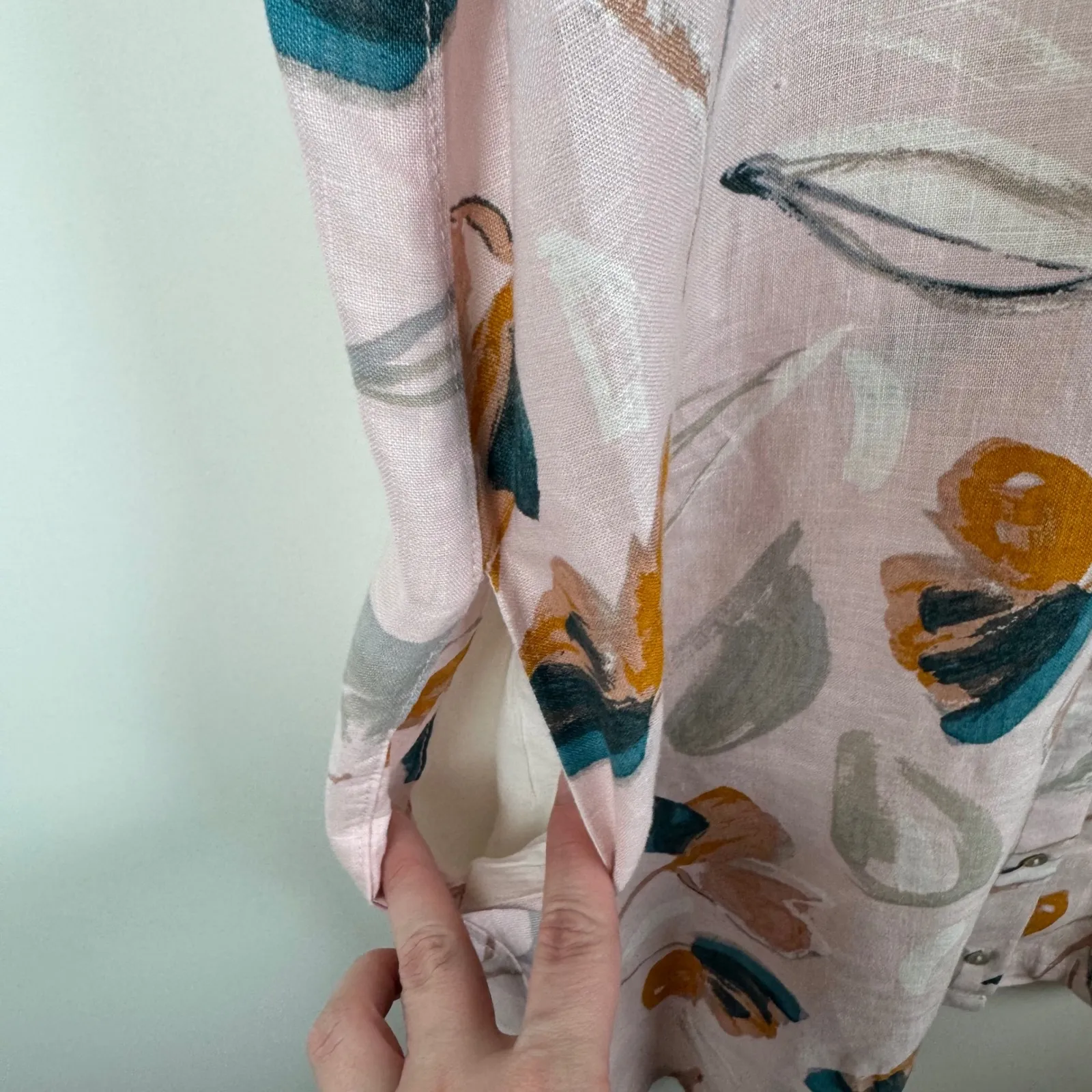Rachel Zoe 100% Linen‎ Floral Shirt Dress Size XL Pink Button Down Coastal Artsy - Image 2