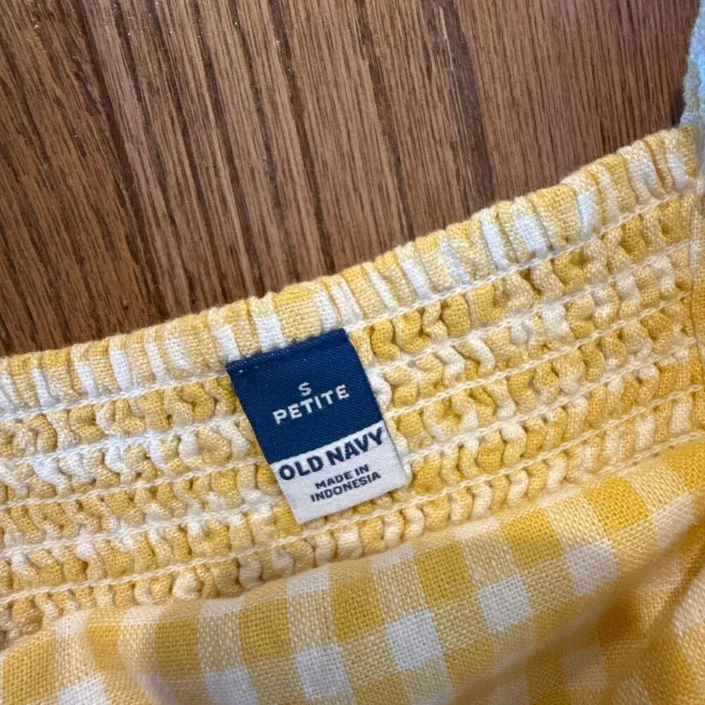 Old Navy yellow plaid gingham square neck linen mini dress small petite - Image 5