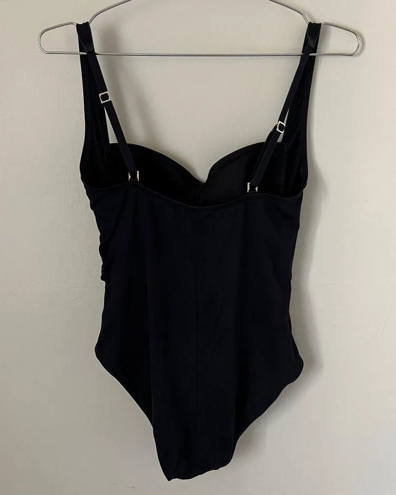 La Blanca Island Goddess Twist Shirred One Piece in Black - Image 3