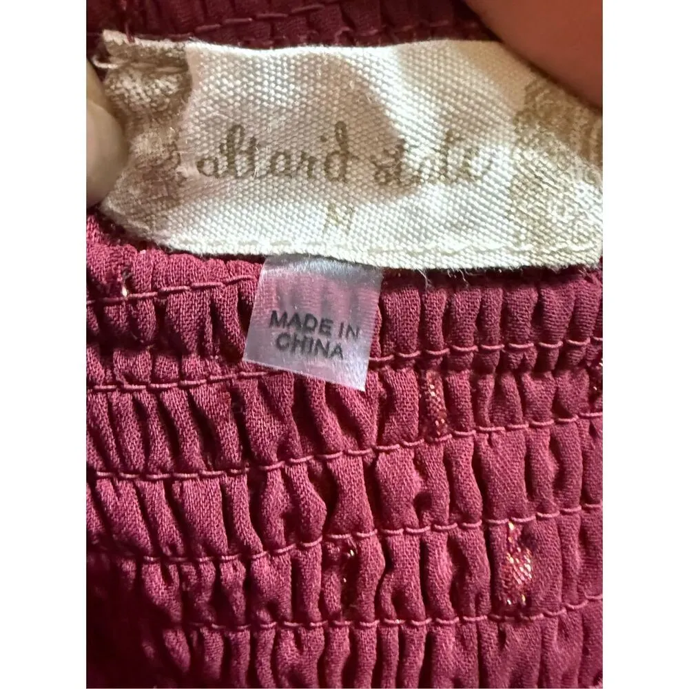 Altar’d State Women’s Vibrant Burgundy Babydoll Tiered Long Sleeve Dress Sparkle - Image 3