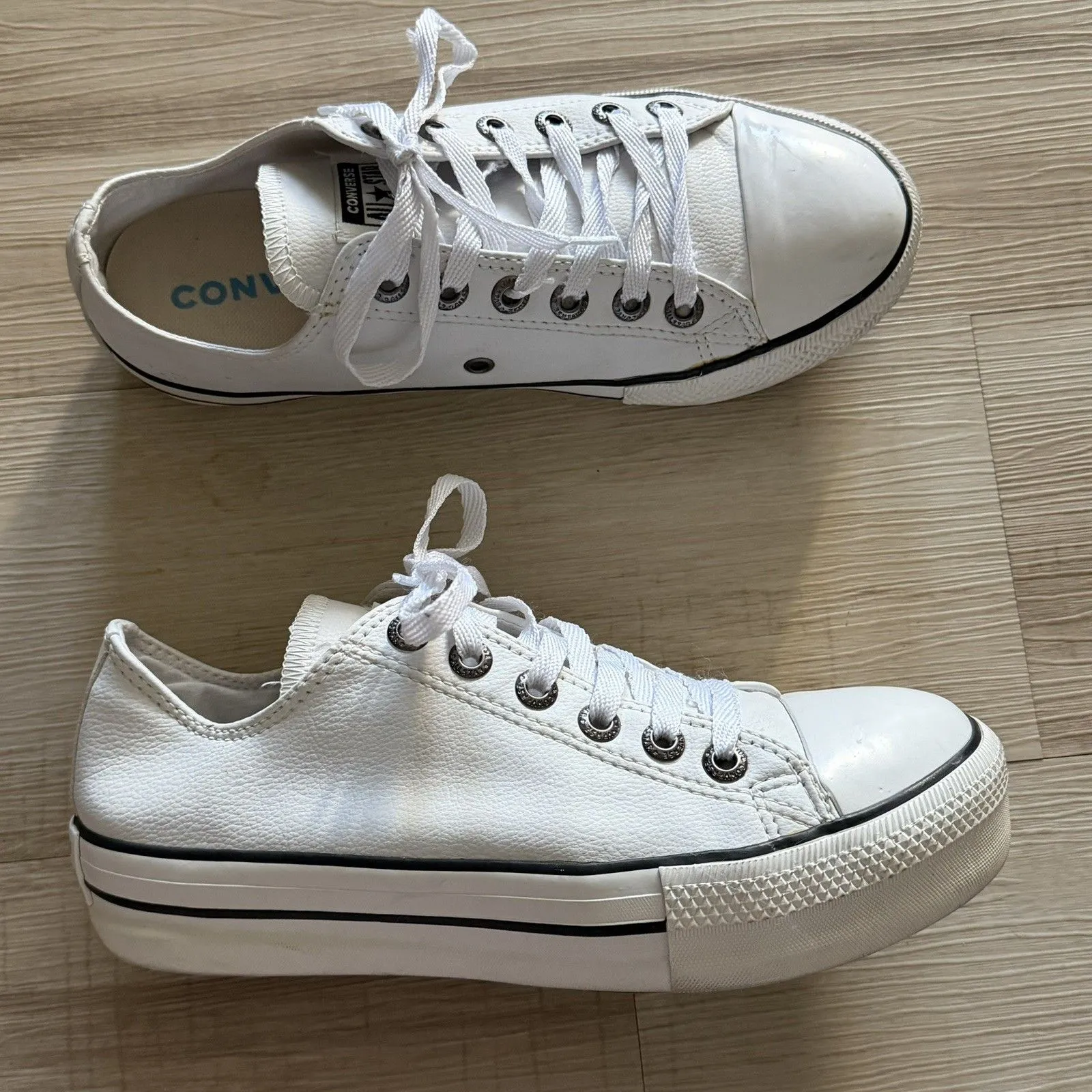 Converse All Star Lift Platform Low White Leather Shoes Size 7 READ - Image 2