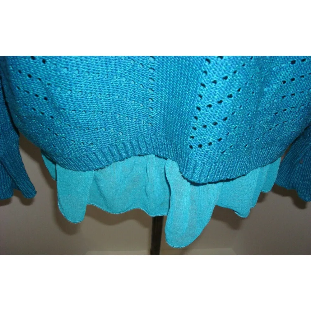 NWT New Womens L Prana Ellery Sweater Top Cotton Aqua Blue Layered LS Logo Soft - Image 5