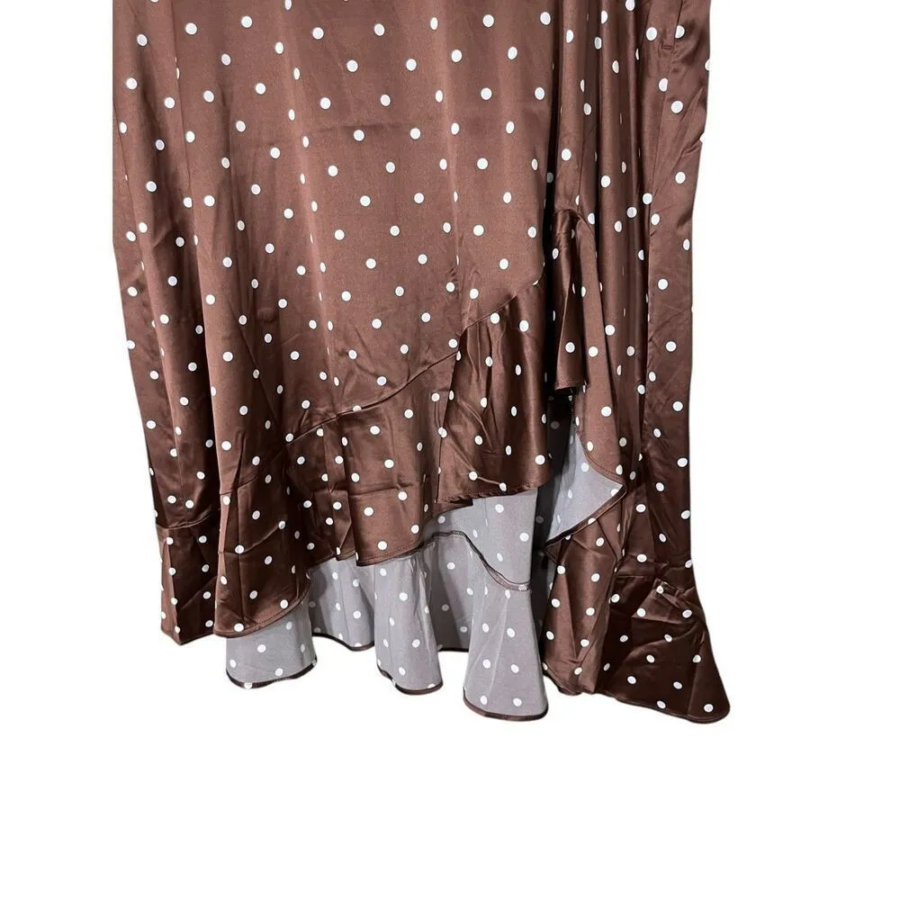 Torrid Brown Polka Dot High Low Ruffle Skirt Size 3X NWT - Image 3