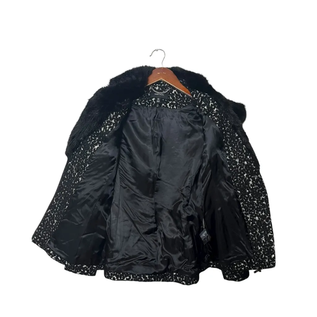 Karen Millen Wool Blend Coat Women’s US 4 Black White Faux Fur Collar Zip Moto - Image 7