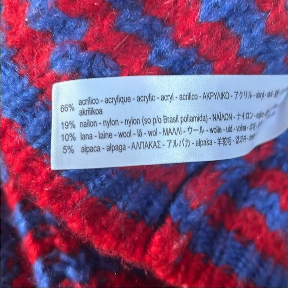 ZARA Cropped Boxy Sweater | Red & Blue Chunky Knit | Alpaca Wool | Oversized sma - Image 5