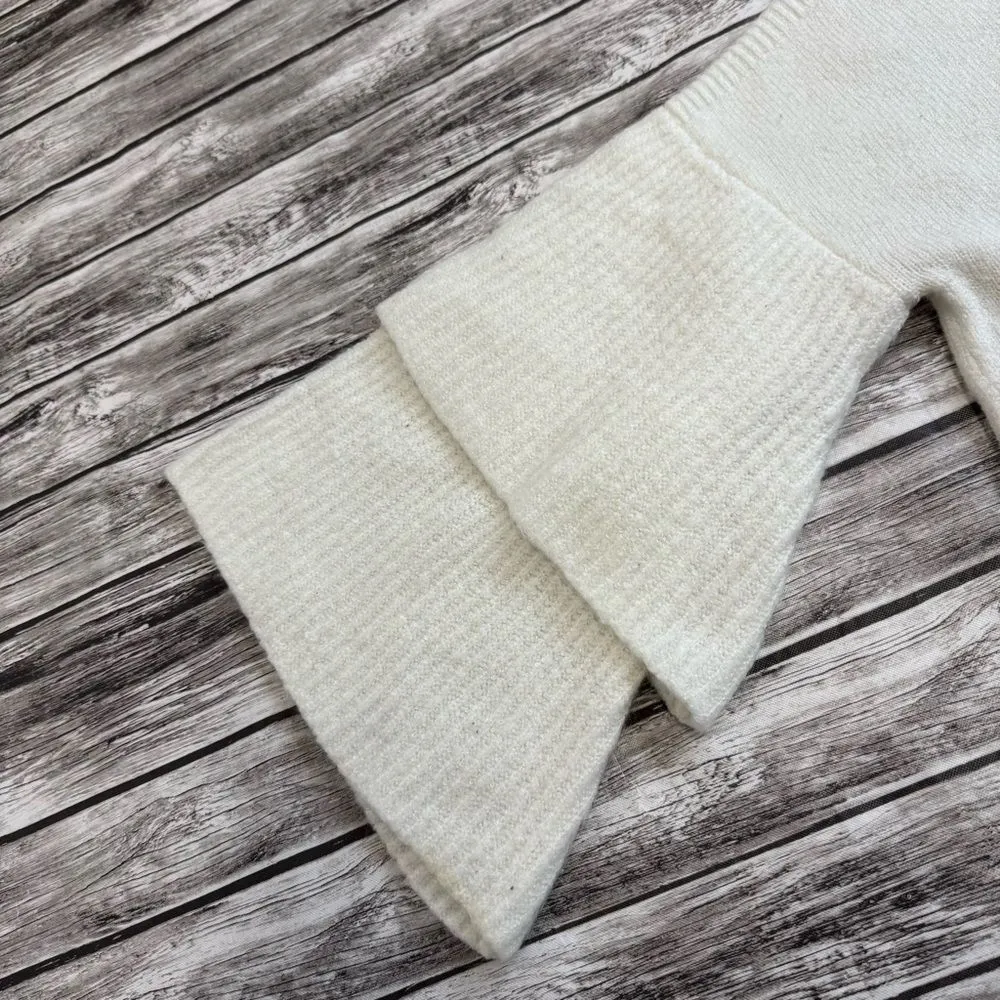 Falls Creek Womens Tiered Ruffle Sleeve Sweater S SM Small Ivory Cream Off White - Image 5