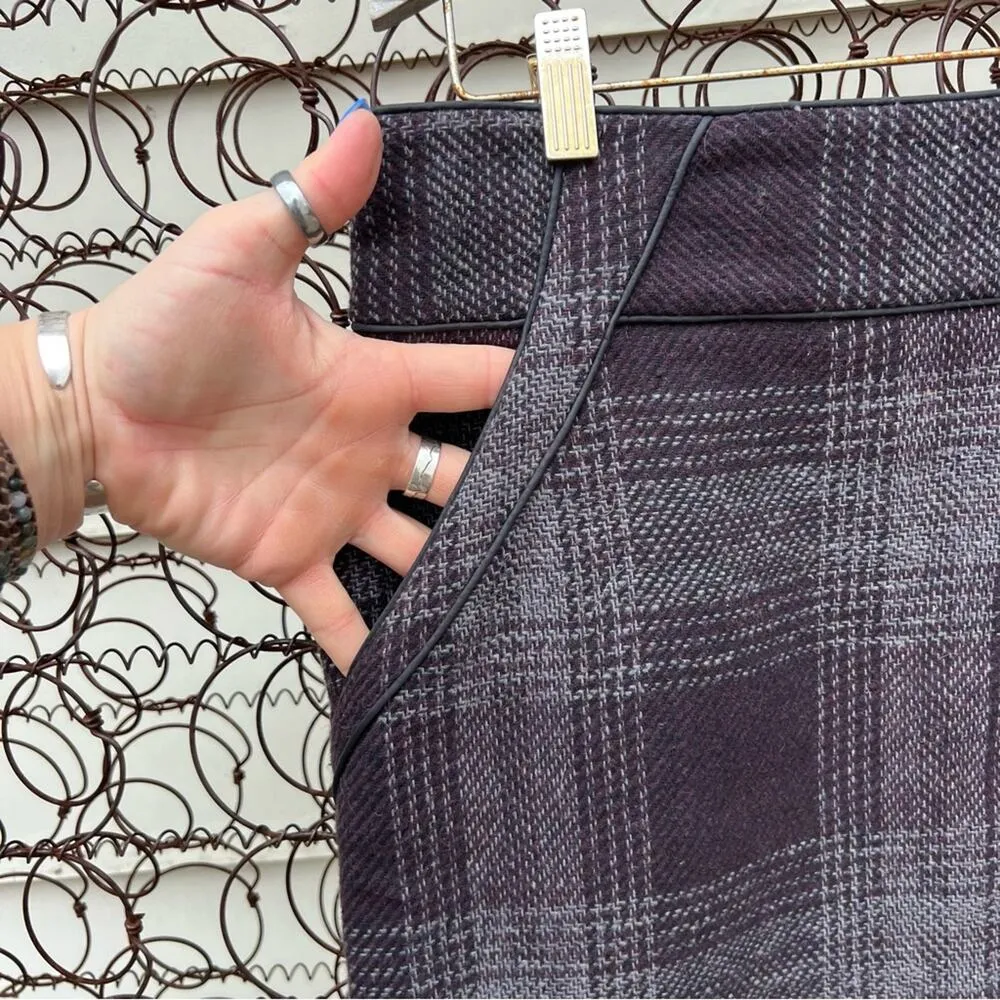 Ann Taylor Loft Factory Gray Purple Plaid Wool Blend Mini Skirt Size 4 - Image 3