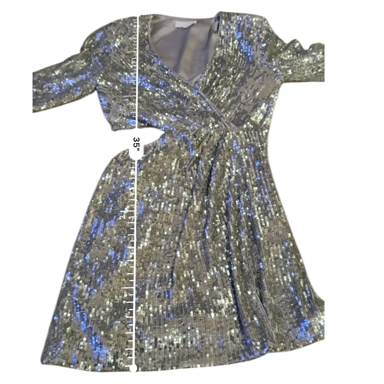 Jonathan Simkhai Conrad Sequin Mini Dress Size 8 Silver Long Sleeve Party Glam - Image 13
