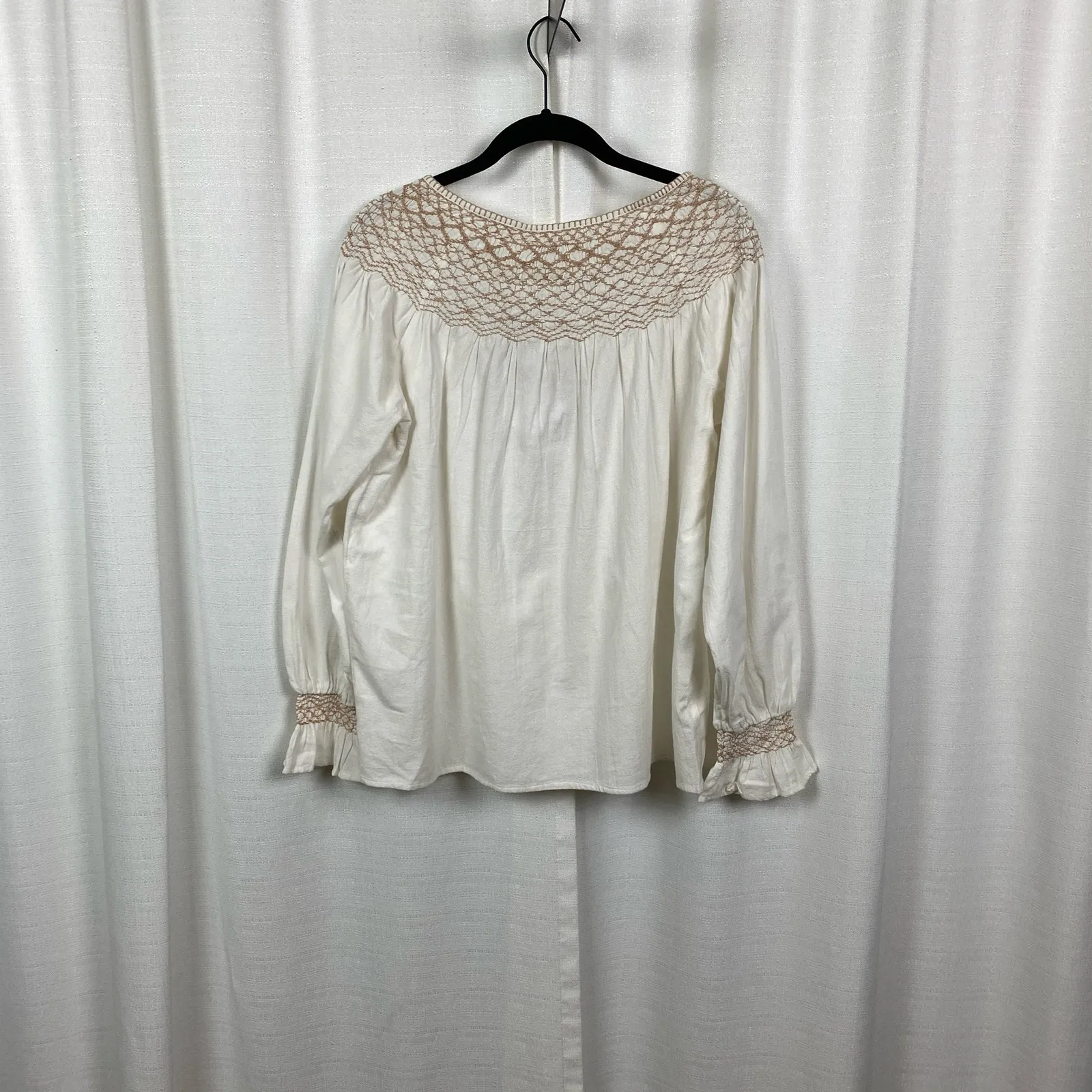 Faherty White Organic Cotton Laura Embroidered Smock Neck Blouse Sz.M NWT - Image 11