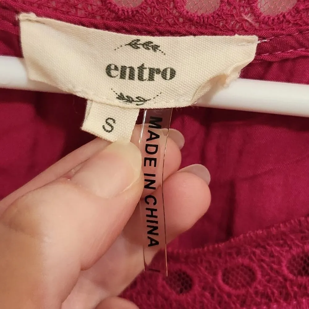 Entro Sleeveless Embroidered Lace Overlay Boho Blouse Pink Size Small - Image 6