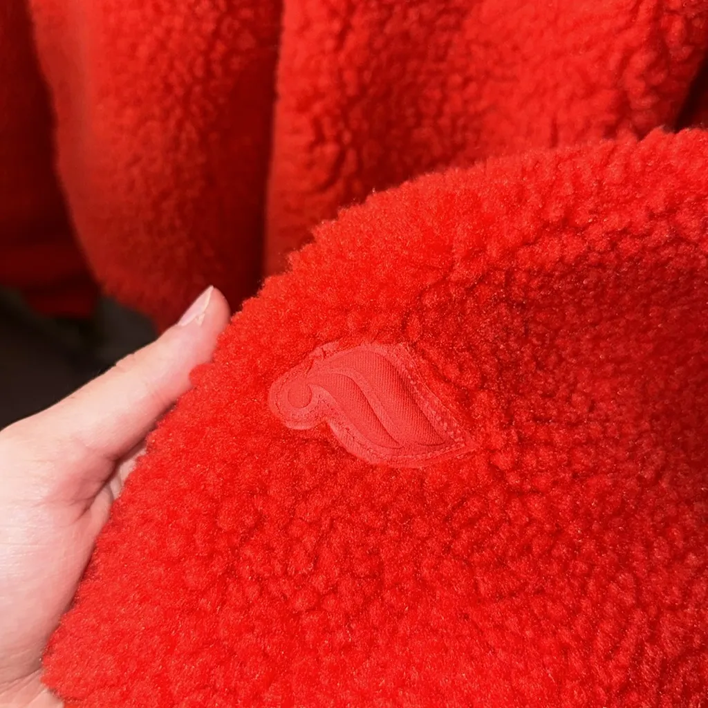 Fabletics Red Teddy Zip Up Hooded Jacket - Image 4