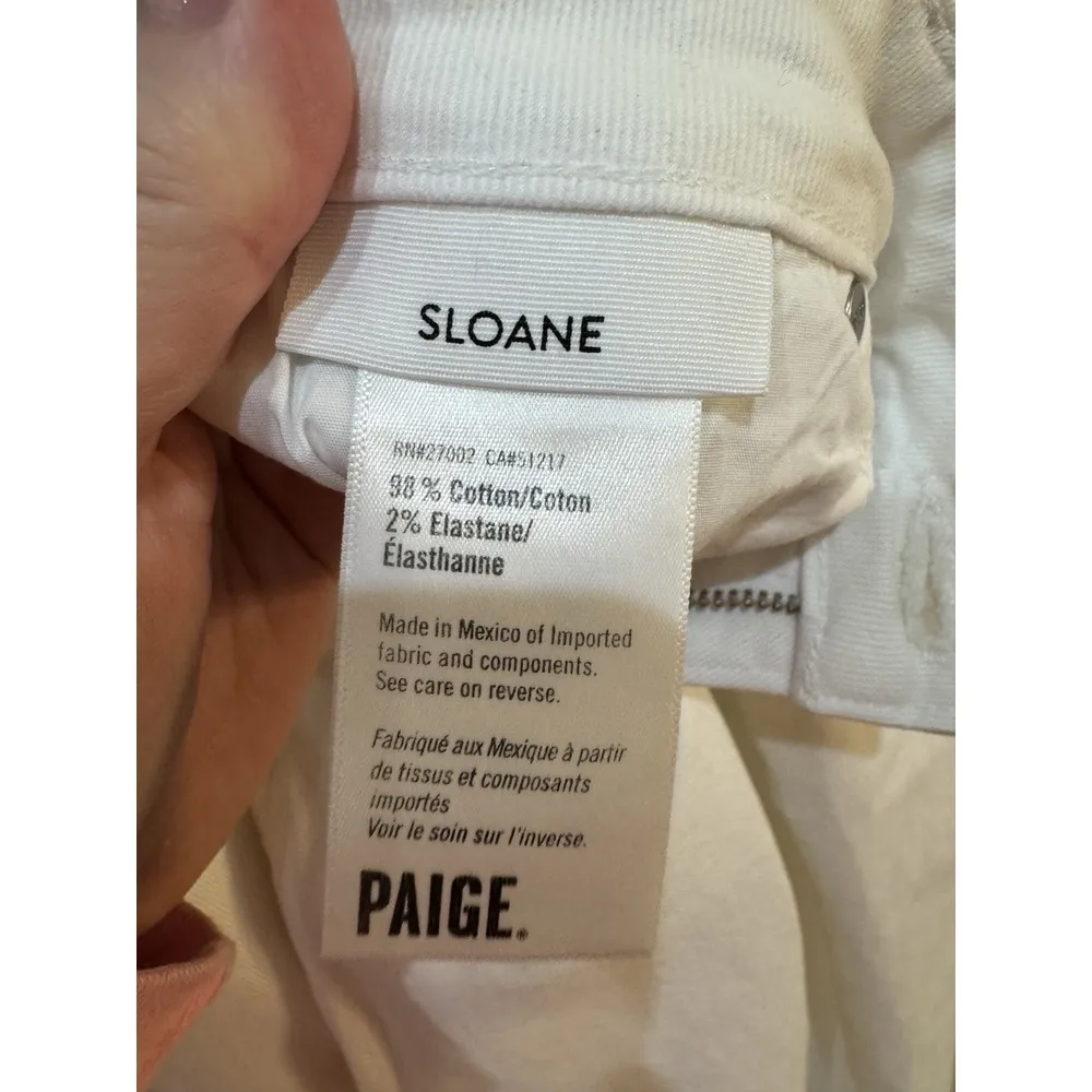 paige sloane Denim Jeans In Crisp‎ White Size 34 Raw Hem Boot Cut Slim Trouser - Image 7