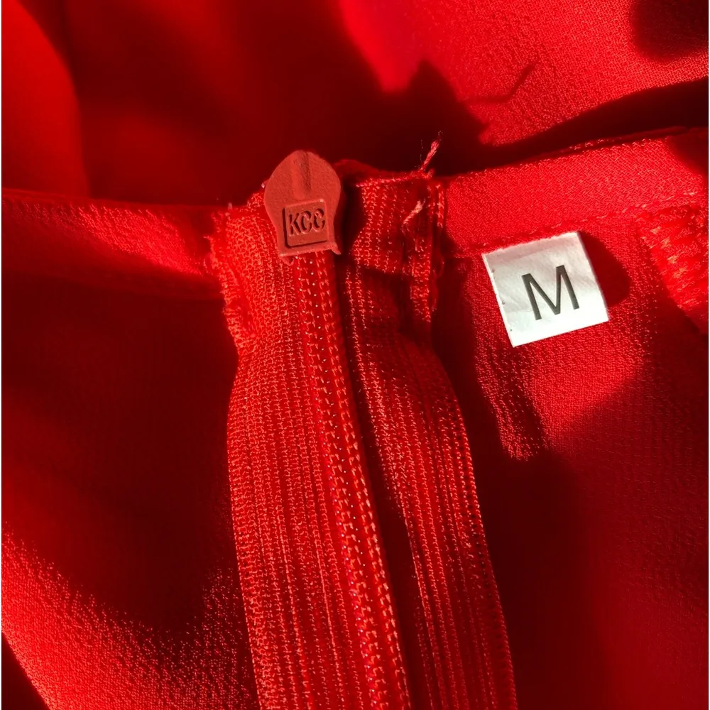 Traditional Vietnamese Red Maxi High Slit Dress, Size Medium - Image 4