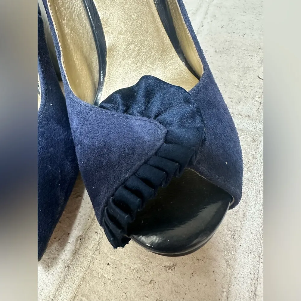 Seychelles  Navy Blue Suede Peep Toe Ankle Strap Wedge Heels Size 6 - Image 2