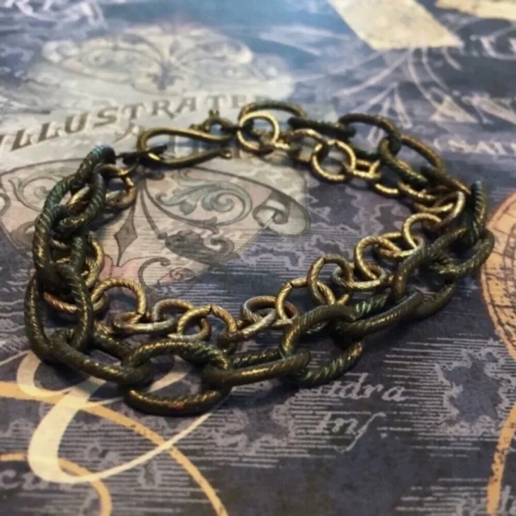 Rustic Chunky Double Chain Bracelet! Green - Image 6